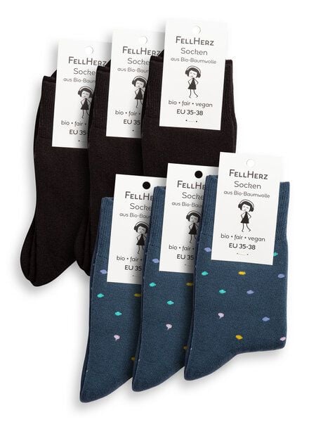 FellHerz 6er Pack Kuschel-Socken mit Bio-Baumwolle schwarz und Konfetti von FellHerz