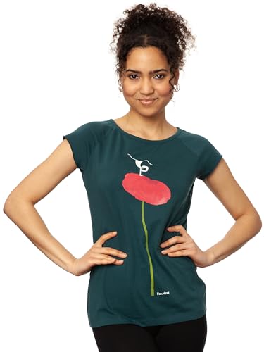 FellHerz Balance Girl Petrol - Damen T-Shirt Bio & Fair aus 100% Bio-Baumwolle, nachhaltig, vegan, ökologisch, alternativ, süßer Yoga Print, Pinke Blume (L) von FellHerz