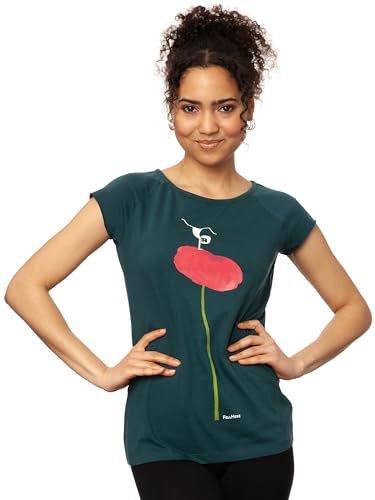 FellHerz Balance Girl Petrol - Damen T-Shirt Bio & Fair aus 100% Bio-Baumwolle, nachhaltig, vegan, ökologisch, alternativ, süßer Yoga Print, Pinke Blume (M) von FellHerz