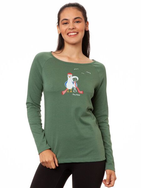 FellHerz Damen Raglan Longsleeve Möwen-Liebe ivy green Bio Fair Vegan von FellHerz