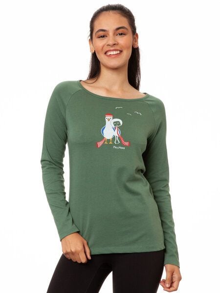 FellHerz Damen Raglan Longsleeve Möwen-Liebe ivy green Bio Fair Vegan von FellHerz