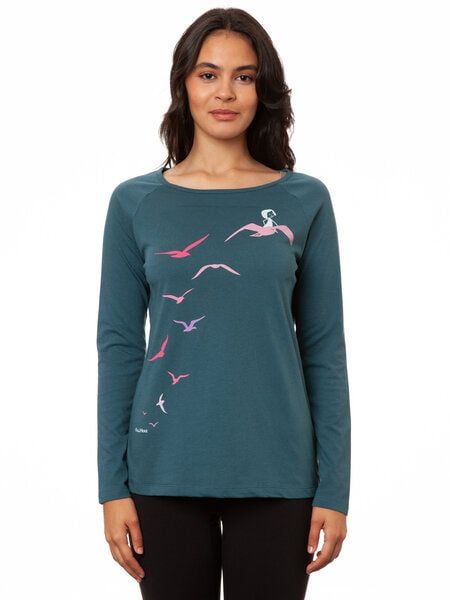 FellHerz Damen Raglan Longsleeve Möwenflug atlantic teal Bio Fair Vegan von FellHerz
