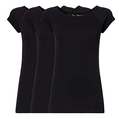 FellHerz Damen T-Shirt 3-er Pack schwarz, Bio & Fair aus 100% Bio-Baumwolle und unter fairen Bedingungen hergestellt, nachhaltig, vegan, ökologisch, alternativ, natürlich, Black (L) von FellHerz