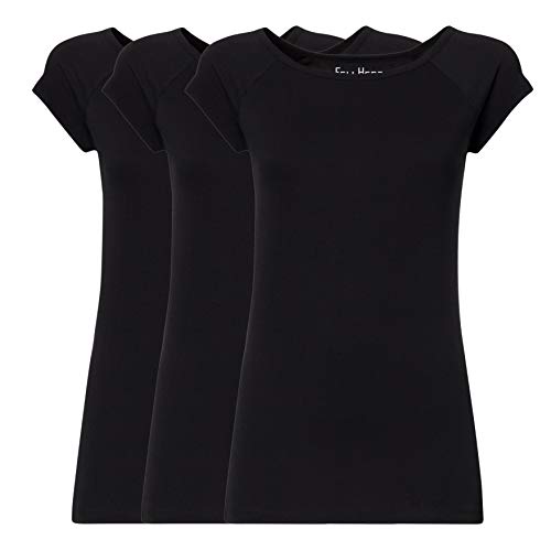 FellHerz Damen T-Shirt 3-er Pack schwarz, Bio & Fair aus 100% Bio-Baumwolle und unter fairen Bedingungen hergestellt, nachhaltig, vegan, ökologisch, alternativ, natürlich, Black (M) von FellHerz