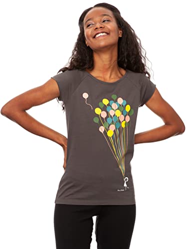 FellHerz Damen T-Shirt Balloons Girl Darkgrey Bio, Fair und Vegan aus 100% Bio-Baumwolle unter fairen Bedingungen hergestellt (XL) von FellHerz