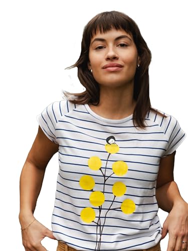 FellHerz Damen T-Shirt Just Relax Cap Sleeve Striped White Blue Bio, Fair und Vegan, Größe: XL von FellHerz