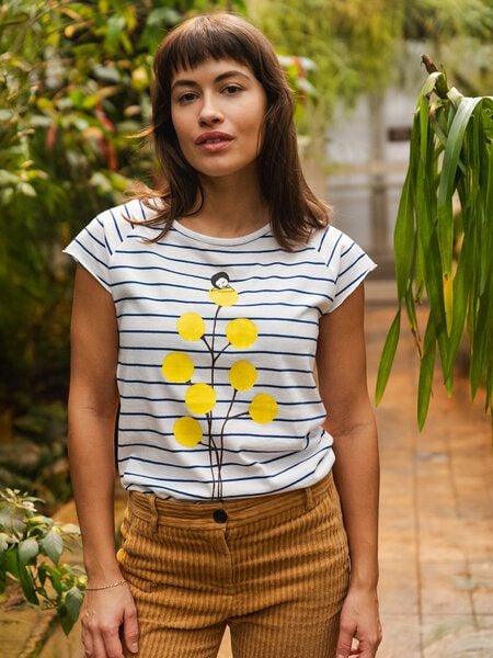 FellHerz Damen T-Shirt Just relax striped white blue Bio Fair und Vegan von FellHerz