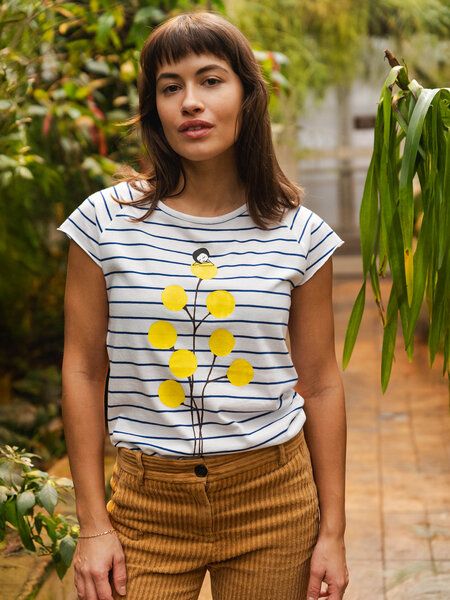 FellHerz Damen T-Shirt Just relax striped white blue Bio Fair und Vegan von FellHerz
