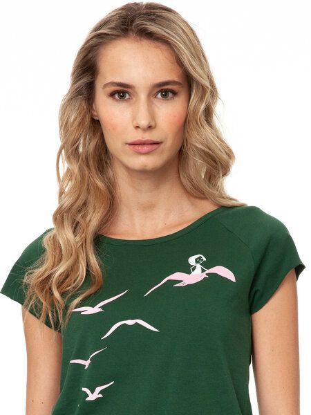 FellHerz Damen T-Shirt Möwenflug scarabgreen bio & fair & vegan von FellHerz