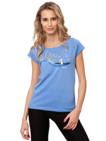 FellHerz Damen T-Shirt Surfing Girl cornflower bio & fair & vegan von FellHerz