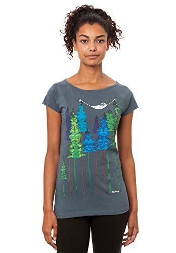 FellHerz Damen T-Shirt Wood Girl graublau Bio & Fair & Vegan aus 100% Bio-Baumwolle unter fairen Bedingungen hergestellt (XXL) von FellHerz