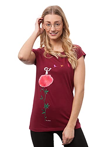 FellHerz Damen T-Shirt Kranichflug Dunkelrot Bio Fair Vegan (M) von FellHerz