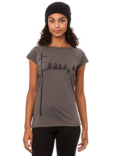 FellHerz Make Some Noise grau - S - Damen T-Shirt Bio & Fair 100% Bio-Baumwolle nachhaltig öko alternativ Vögel Kopfhörer Strommast schwarz cool von FellHerz