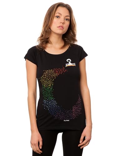 FellHerz Ommm schwarz - S - süßes Damen T-Shirt aus 100% Bio-Baumwolle Organic Cotton fair nachhaltig Black Fee Fliegender Teppich bunt Regenbogen von FellHerz