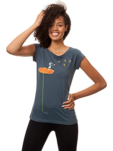 FellHerz Damen T-Shirt Schwalbenzug Blau-Grau Bio Fair und Vegan (S) von FellHerz