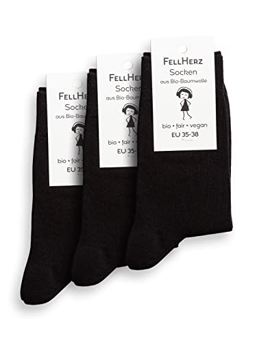 FellHerz Socken mit Bio-Baumwolle (as3, numeric, numeric_35, numeric_38, regular, regular, 3er Pack Schwarz) von FellHerz
