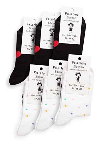 FellHerz Socken mit Viskose und Muschelsaum (as3, numeric, numeric_39, numeric_42, regular, regular, 6er Pack - 3x Weiß / 3x Schwarz) von FellHerz