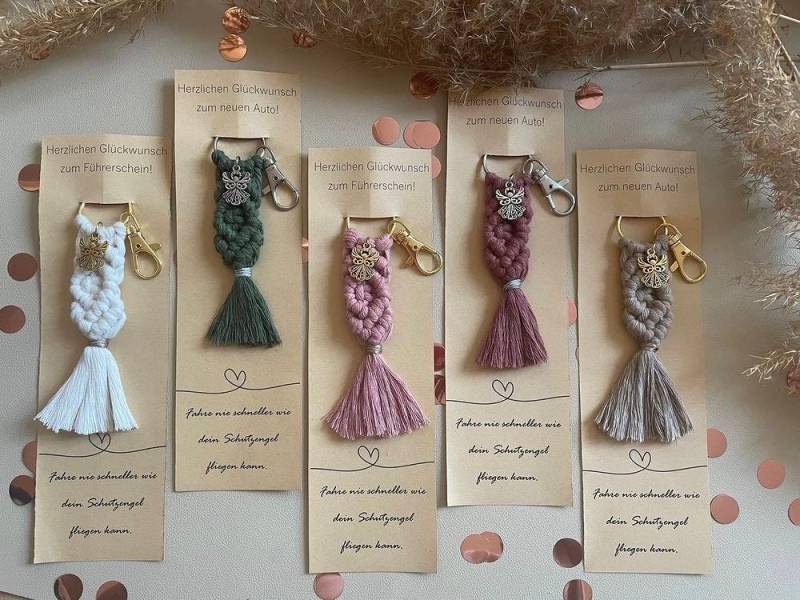 Glückwunsch Zum Führerschein/Neuen Auto L Schutzengel Glücksbringer I Individueller Taschen - Oder Schlüsselanhänger Aus Makramee von Fellalarm