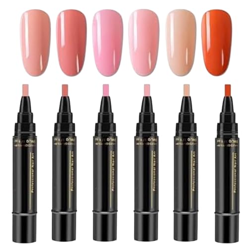 Nagellackstifte – 6-teiliges Nagelkunststift-Set, 3-in-1-Gel-Nagellackstift, Mehrfarbiger Nagellack-Gelstift, One-Step-Nagelgelstift, Soak-Off-DIYs-Nagelkunst-Sets, Werkzeuge Für Frauen Und Mädchen von Fellflying