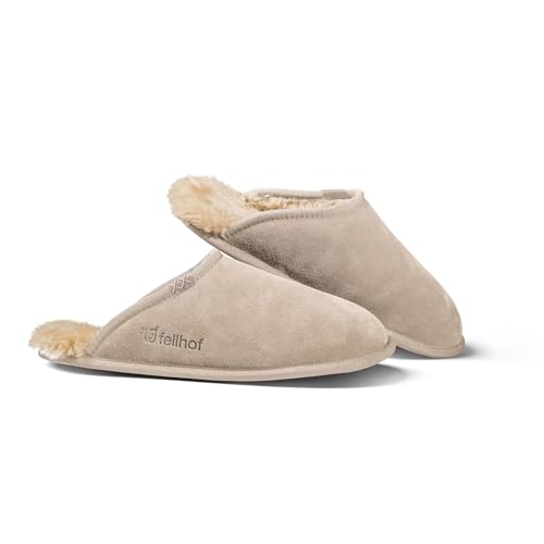 Fellhof Alpaka Pantoffel Trendy Veloursleder Ledersohle, sand, Gr. 38/39 von Fellhof