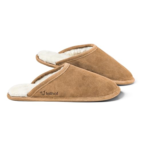 Fellhof Lammfell Hausschuh TRENDY Damen Herren Fell Pantoffeln für Winter & Sommer Hausschuhe aus ECHTEM Lammfell Naturprodukt atmungsaktiv (36/37 Light Brown) von Fellhof