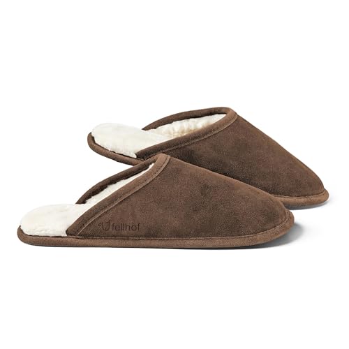 Fellhof Lammfell Hausschuh TRENDY Damen Herren Fell Pantoffeln für Winter & Sommer Hausschuhe aus ECHTEM Lammfell Naturprodukt atmungsaktiv (40/41 Chocolate) von Fellhof