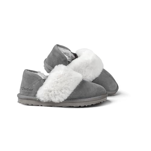 Fellhof Lammfell Hausschuhe Damen PRIMO, kuschelige Winter & Sommer Hausschuhe aus echtem Lammfell, grau, Größe 41 von Fellhof