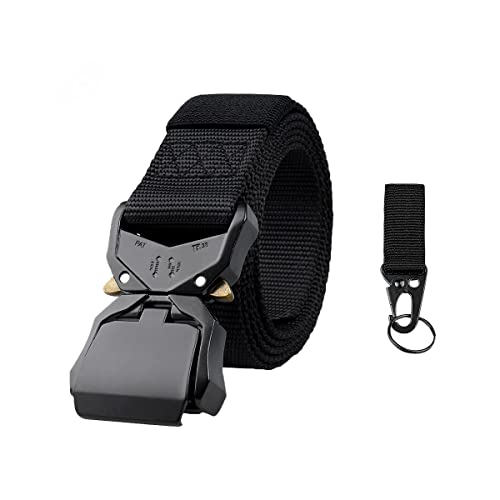 Feloyal Taktischer Gürtel, 1,5 Zoll Schwerlast Herren Nylon Militär Gürtel mit Schwere Schnellverschluss Schnalle, Verstellbarer Gürtel mit Taktischem Haken (Schwarz) von Feloyal