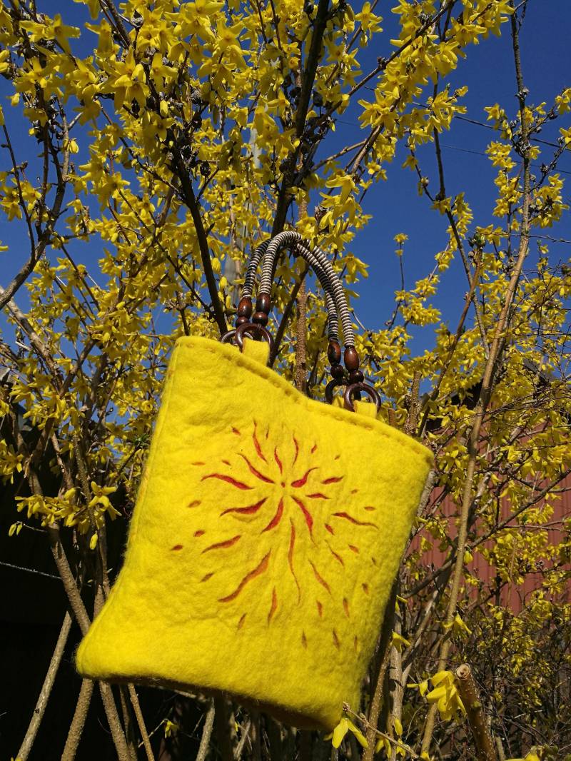 Gelbe Wetfelted Shoulder Bag Felted Handtasche von Feltester