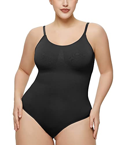 Feluog Tanga BodySuit Shapewear Damen Nahtlos Bildhauerung Body Shaper Bauchkontrolle Verstellbarer Schultergurt, Schwarz L von Feluog