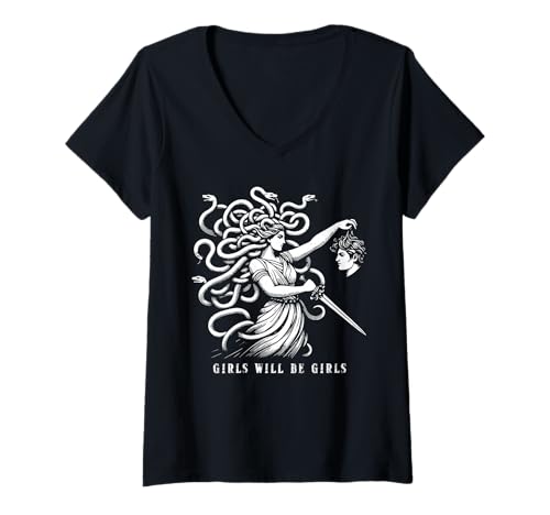 Damen Girl Will Be Girls Weibliche Medusa lustige Feministin T-Shirt mit V-Ausschnitt Damen Girl Will Be Girls Weibliche Medusa lustige Feministin T-Shirt mit V-Ausschnitt von Female Medusa funny Feminist Ideas