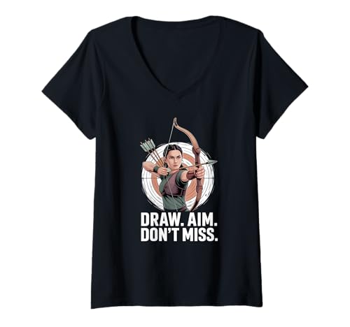 Damen Draw Aim Don't Miss Motivational Bogenschießen für Frauen T-Shirt mit V-Ausschnitt von Female Warrior Apparel Gifts by Anastasia