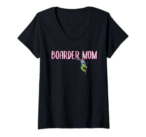 Damen Boarder Mom Snowboard T-Shirt mit V-Ausschnitt Damen Boarder Mom Snowboard T-Shirt mit V-Ausschnitt von Female snowboarder boarder boarding gifts