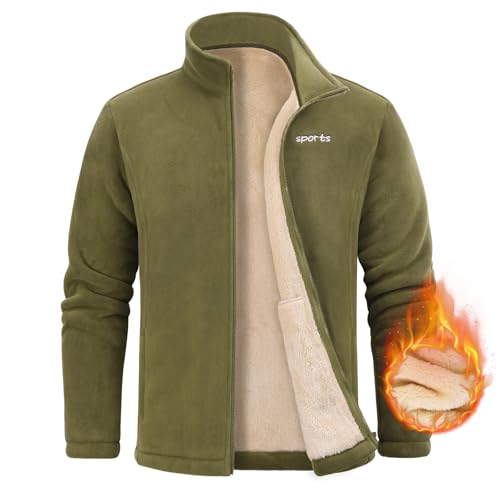 FemiChic Fleecejacke Herren Dicke Strickjacke Gefüttert Jacke Winter Feecepullover Strickjacken Outdoor Jacken Fleecejacken Mens Jacket Warm Sweatshirt mit Zip Wandern(Armeegrün,XXL) von FemiChic