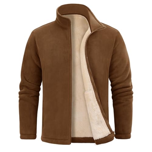 FemiChic Fleecejacke Herren Dicke Strickjacke Gefüttert Jacke Winter Feecepullover Strickjacken Outdoor Jacken Fleecejacken Mens Jacket Warm Sweatshirt mit Zip Wandern(Khaki,XXL) von FemiChic