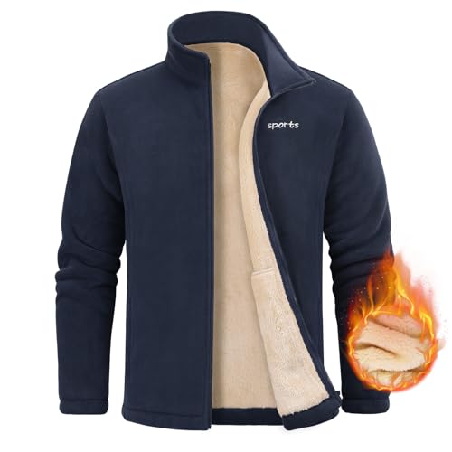 FemiChic Fleecejacke Herren Dicke Strickjacke Gefüttert Jacke Winter Feecepullover Strickjacken Outdoor Jacken Fleecejacken Mens Jacket Warm Sweatshirt mit Zip Wandern(Marineblau,L) von FemiChic