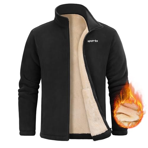 FemiChic Fleecejacke Herren Dicke Strickjacke Gefüttert Jacke Winter Feecepullover Strickjacken Outdoor Jacken Fleecejacken Mens Jacket Warm Sweatshirt mit Zip Wandern(Schwarz,XXL) von FemiChic