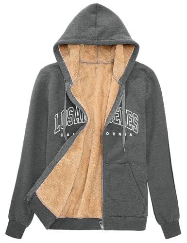 FemiChic Hoodie Damen Fleecejacke Jacke Herbst Winter Sweatjacke mit Kapuze Warm Damen-Jacken Pullover Gross Grössen Kapuzenpullover Sweatshirt mit Zipper(Dunkelgrau,XL) von FemiChic