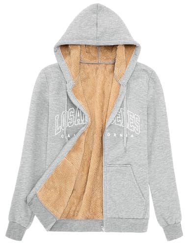 FemiChic Hoodie Damen Fleecejacke Jacke Herbst Winter Sweatjacke mit Kapuze Warm Damen-Jacken Pullover Gross Grössen Kapuzenpullover Sweatshirt mit Zipper(Hellgrau,XXL) von FemiChic