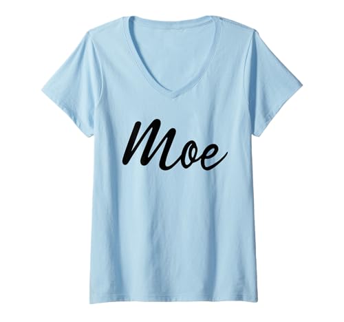 Damen Beautiful Handwritten Font Moe Calligraphy T-Shirt mit V-Ausschnitt von Feminine Moe Gift Ideas for Her