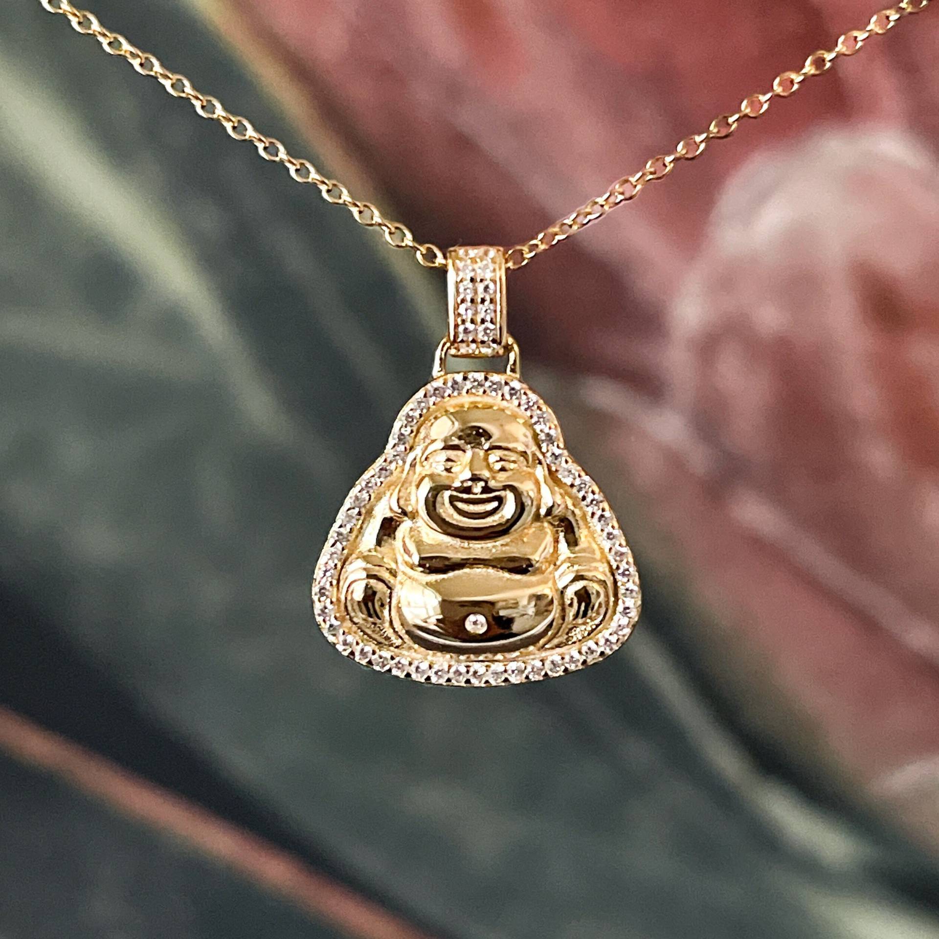 Gold Buddha Glückskette Cubic Zirkonia Anhänger, Figaro Kette Gold Buddha Glückskette Cubic Zirkonia Anhänger, Figaro Kette von FeminineDvnOfficial