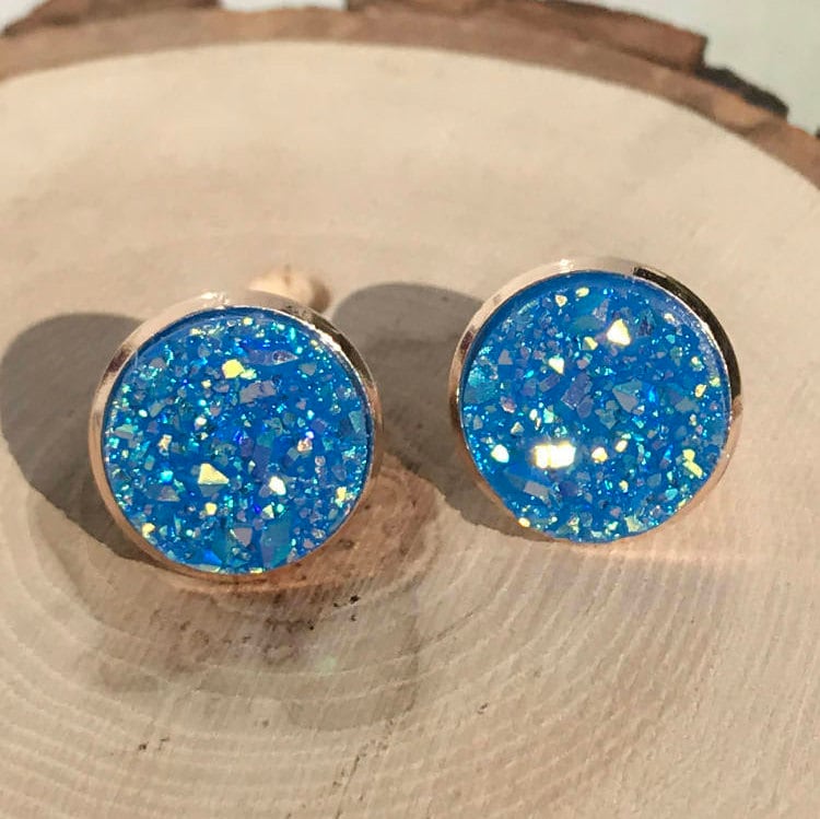 Blau, Blau Und Rose Gold Glitzernden Druzy Ohrstecker, Funkelnde Ohrringe von FeminineEdgeFinds