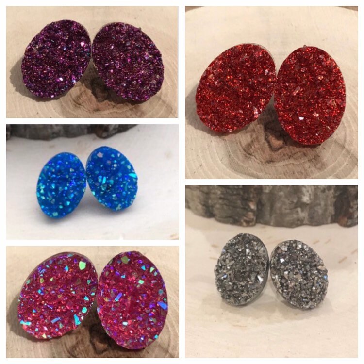 Clip Auf Ohrringe Ohrstecker, Auf, Druzy, Rot, Blau, Silber, Rosa, Lila Ons Druzy Glitzernden von FeminineEdgeFinds