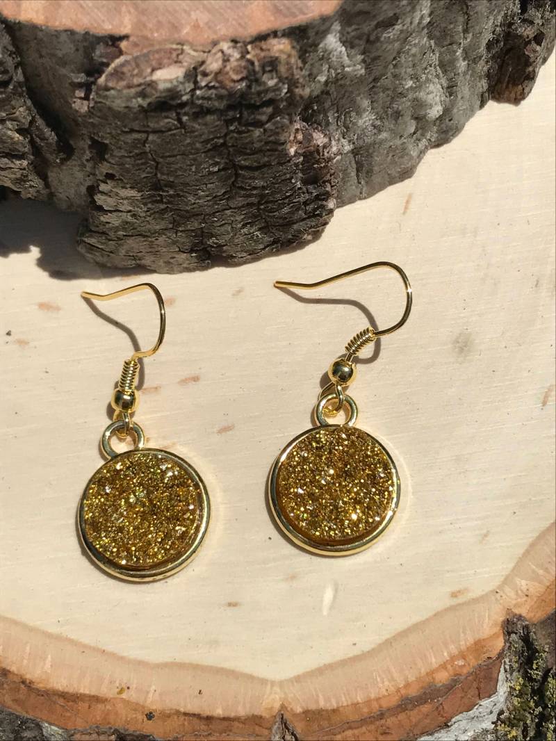 Gold Druzy Ohrringe, Ohrringe Gold-Glitter, Glitzernden Leicht Baumeln von FeminineEdgeFinds