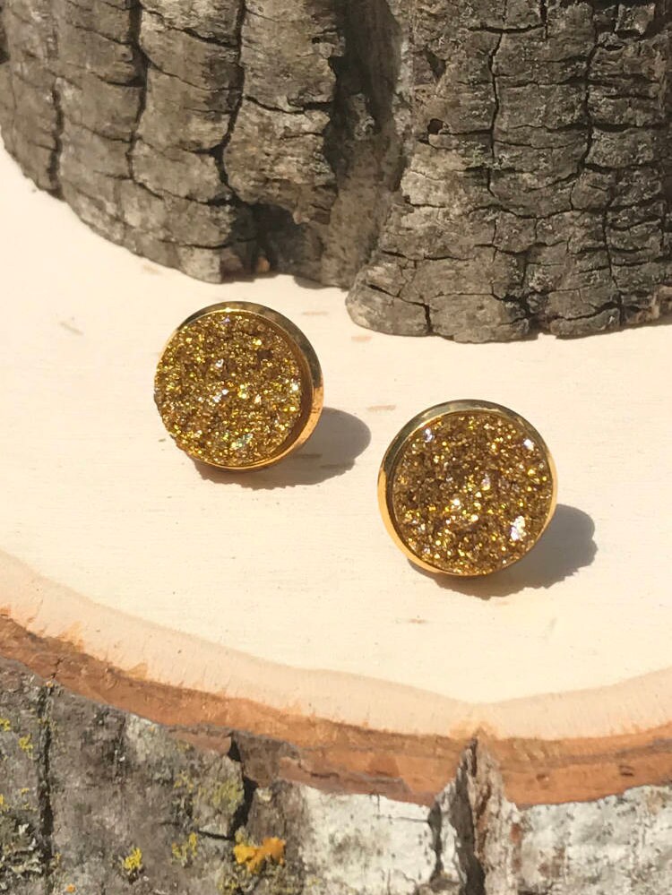 Gold Druzy Ohrstecker, Glitzernde Ohrringe, Auf Glittery Glitzerndeleichte Brautjungfer Schmuck von FeminineEdgeFinds