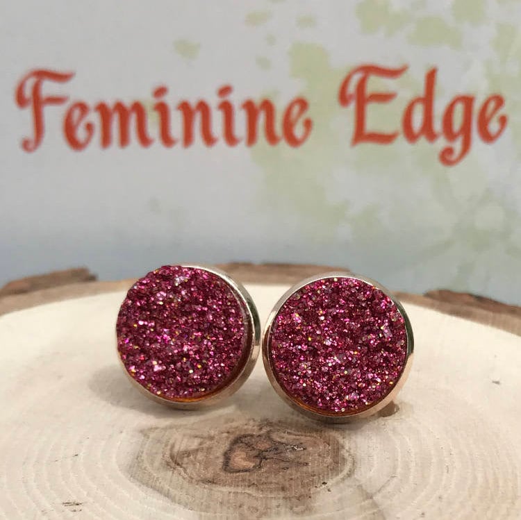 Rosa Druzy Ohrringe, Ohrstecker Rose Gold, Pink Und Gold Glitzernden von FeminineEdgeFinds