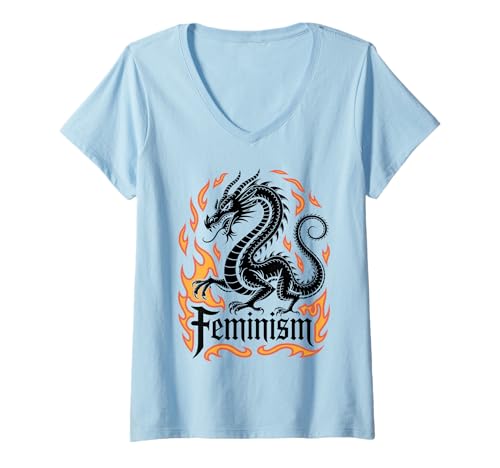 Damen Patriarchat Feminismus Drache T-Shirt mit V-Ausschnitt Damen Patriarchat Feminismus Drache T-Shirt mit V-Ausschnitt von Feminist Designs