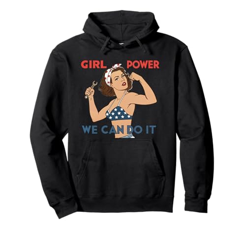 Girl Power We Can Do It Rosie Riverter Pin-Up-Kunst im Retro-Look Pullover Hoodie von Feminist Proud Women Power