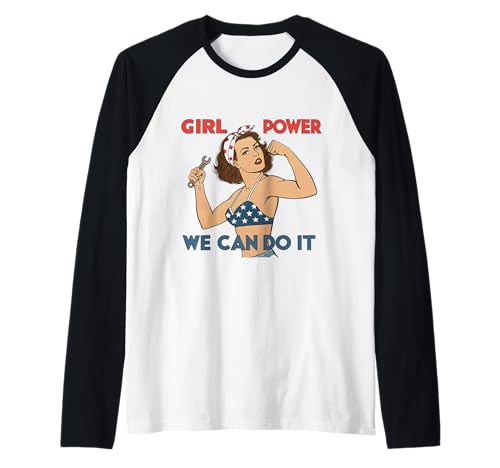 Girl Power We Can Do It Rosie Riverter Pin-Up-Kunst im Retro-Look Raglan von Feminist Proud Women Power