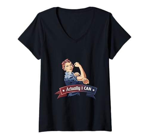 Damen Eigentlich kann ich Rosie The Riveter Feminism Girl Power T-Shirt mit V-Ausschnitt von Feminist Women Pride